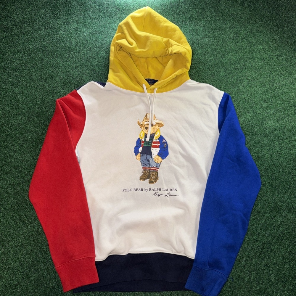 Men's Polo Bear Ralph Lauren Colorblock Hoodie Sweatshirt Size M